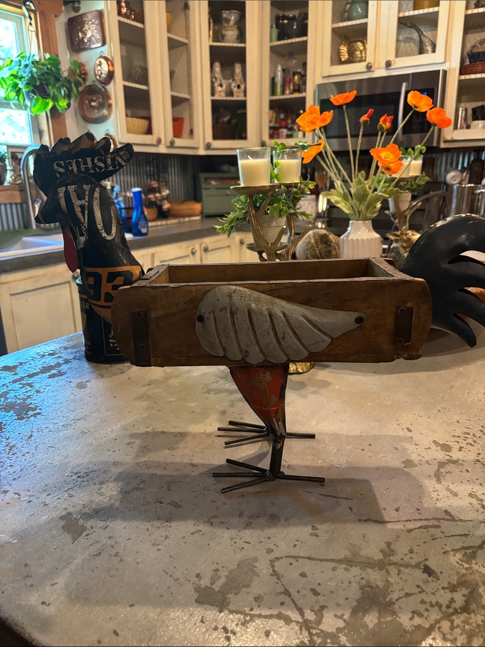 Rustic Metal & Wood Rooster Decorative Box - Multicolor